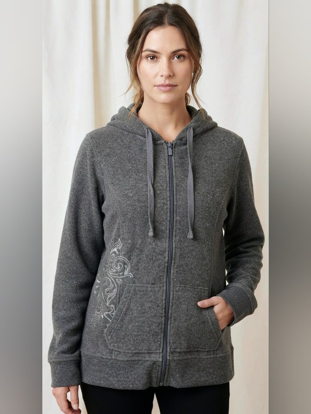 Encore Dark Gray Rhinestone Full Zip Hoodie Sweatshirt Size 1X
